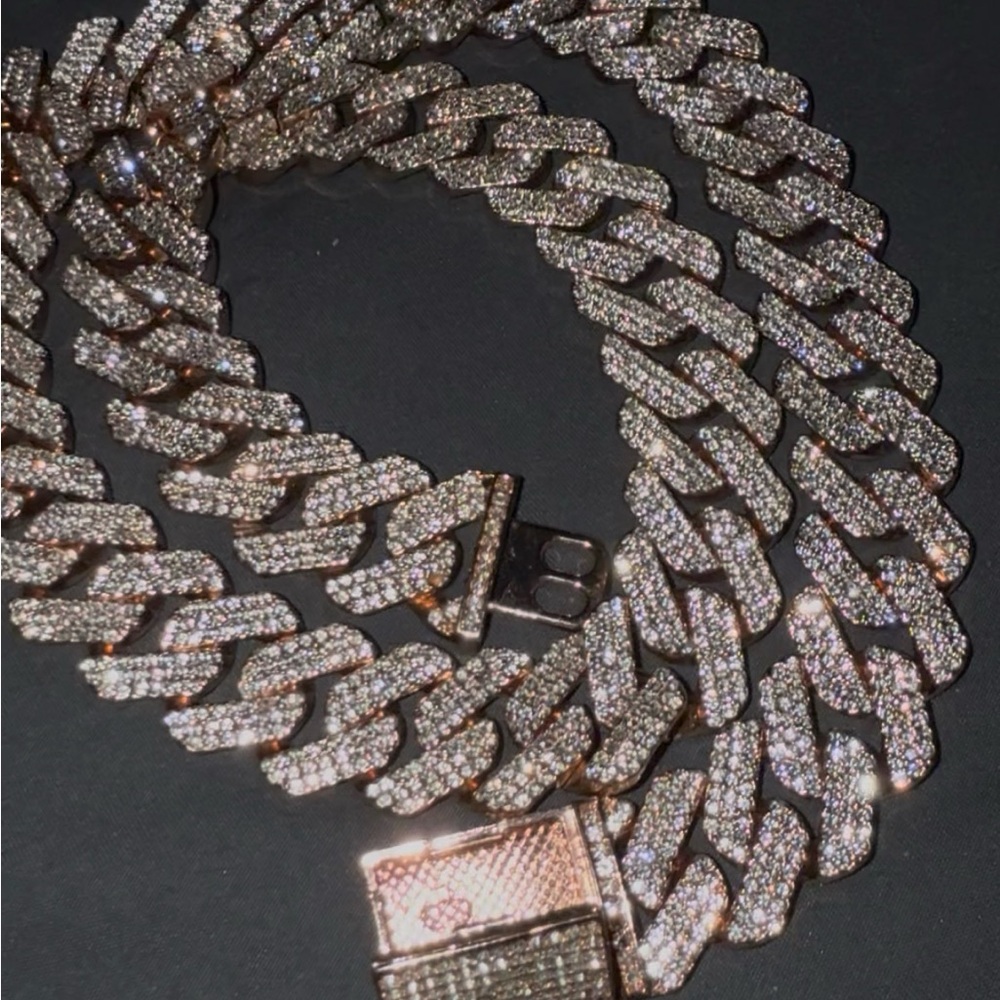 ROSE GOLD ICED OUT Men's Dazzling Cuban Link Chain Bling Icey NEW Diamond Tester